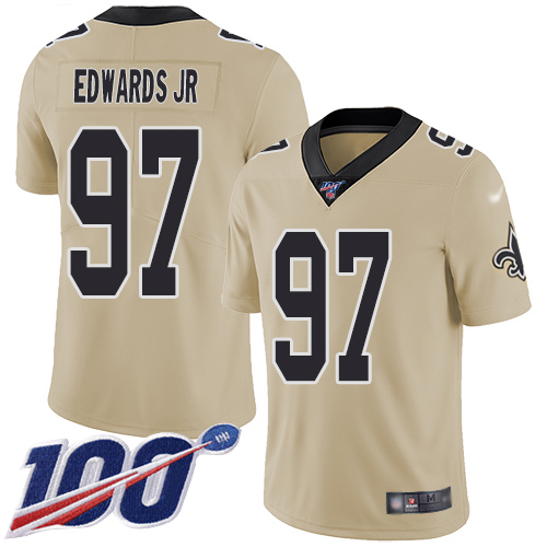 Men New Orleans Saints Limited Gold Mario Edwards Jr Jersey NFL Football #97 100th Season Inverted Legend Jersey